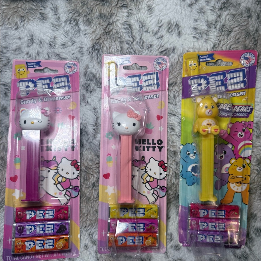 PEZ Hello Kitty and Care Bears Candy Dispenser - Pink, Yellow